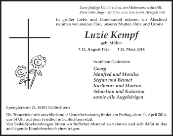 Traueranzeige von Luzie Kempf 