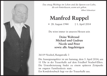 Traueranzeige von Manfred Ruppel 