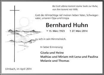 Traueranzeige von Bernhard Huhn 