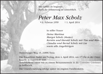 Traueranzeige von Peter Max Scholz 