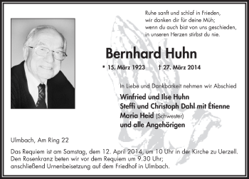 Traueranzeige von Bernhard Huhn 