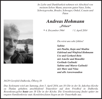 Traueranzeige von Andreas Hohmann 
