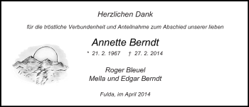 Traueranzeige von Annette Berndt 