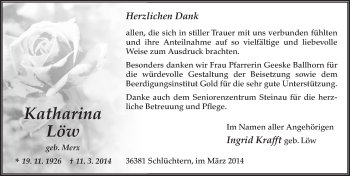 Traueranzeige von Katharina Löw 