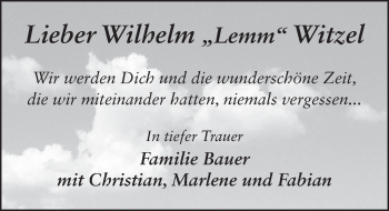 Traueranzeige von Wilhelm Witzel 