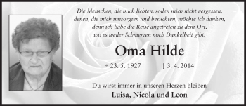 Traueranzeige von Hilde Medler 