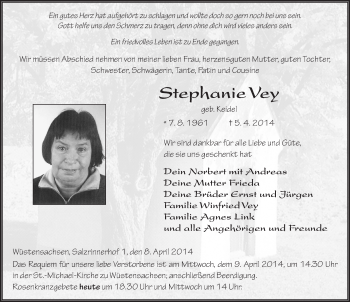 Traueranzeige von Stephanie Vey 