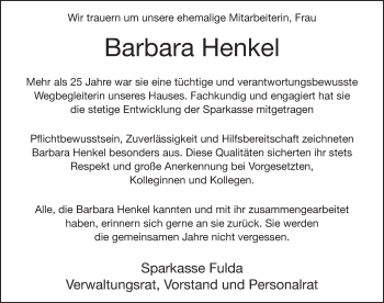 Traueranzeige von Barbara Henkel 