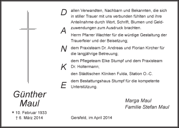 Traueranzeige von Günther Maul 