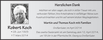 Traueranzeige von Robert Koch 