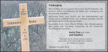 Traueranzeige von Johannes Hahn 