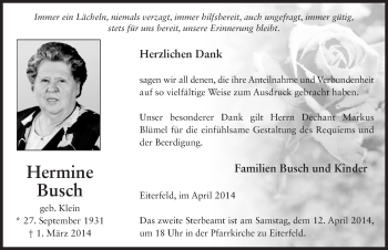 Traueranzeige von Hermine Busch 