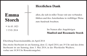 Traueranzeige von Emma Storch 