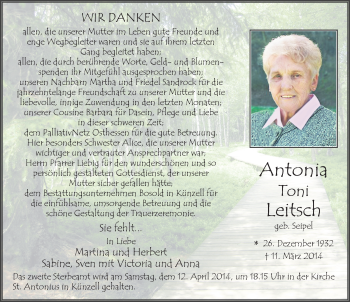 Traueranzeige von Antonia Leitsch 