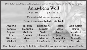 Traueranzeige von Anna-Lena Wolf 