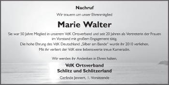 Traueranzeige von Marie Walter 