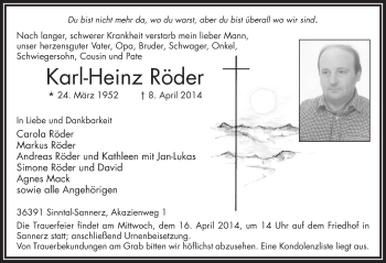 Traueranzeige von Karl-Heinz Röder 