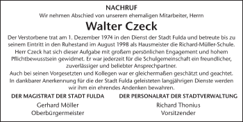 Traueranzeige von Walter Czeck 