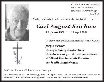 Traueranzeige von Carl August Kirchner 