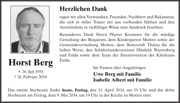 Traueranzeige von Horst Berg 