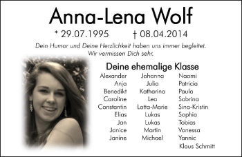 Traueranzeige von Anna-Lena Wolf 