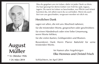 Traueranzeige von August Müller 