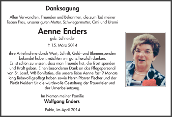 Traueranzeige von Aenne Enders 