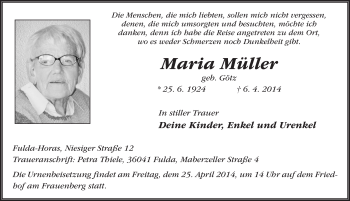 Traueranzeige von Maria Müller 