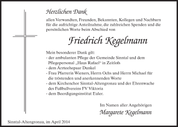 Traueranzeige von Friedrich Kegelmann 