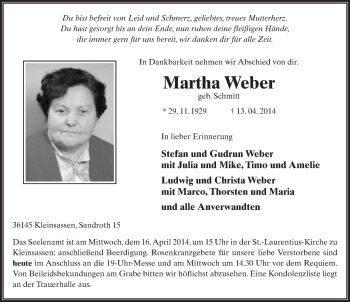 Traueranzeige von Martha Weber 