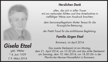 Traueranzeige von Gisela Etzel 