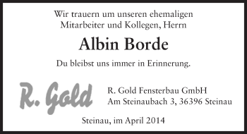 Traueranzeige von Albin Borde 