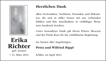Traueranzeige von Erika Richter 