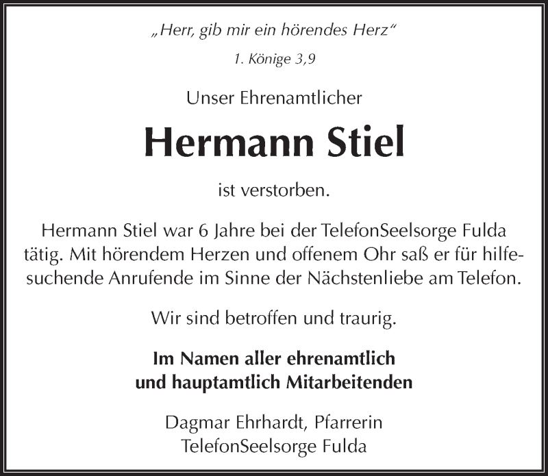  Traueranzeige für Hermann Stiel vom 19.04.2014 aus 