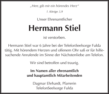 Traueranzeige von Hermann Stiel 