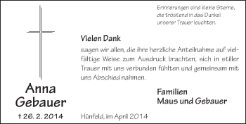 Traueranzeige von Anna Gebauer 
