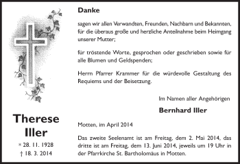 Traueranzeige von Therese Illler 