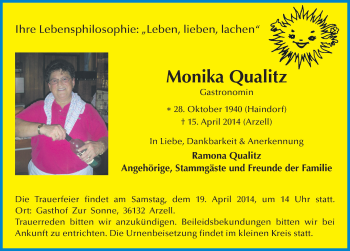 Traueranzeige von Monika Qualitz 