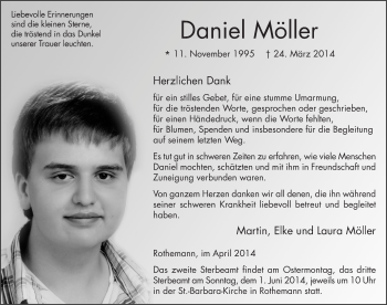 Traueranzeige von Daniel Möller 