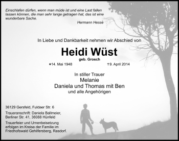 Traueranzeige von Heide Wüst 