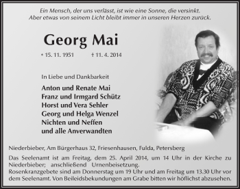 Traueranzeige von Georg Mai 
