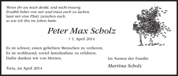 Traueranzeige von Peter Max Scholz 
