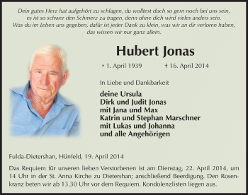 Traueranzeige von Hubert Jonas 