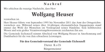 Traueranzeige von Wolfgang Heuser 