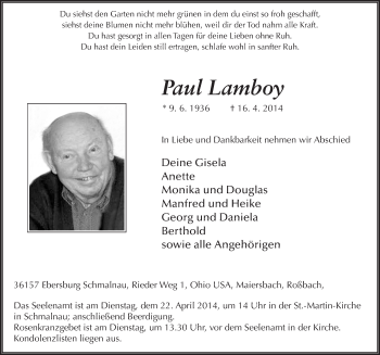 Traueranzeige von Paul Lamboy 