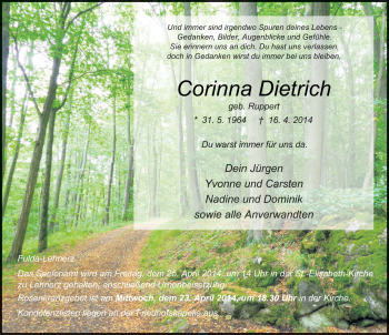 Traueranzeige von Corinna Dietrich 