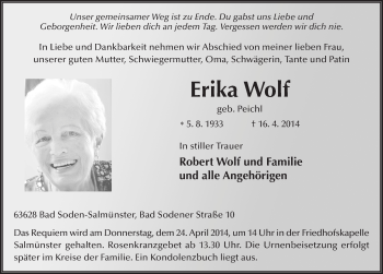 Traueranzeige von Erika Wolf 