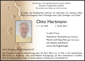 Traueranzeige von Otto Hartmann 