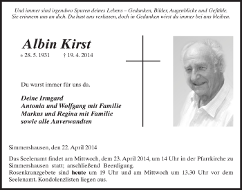 Traueranzeige von Albin Kirst 