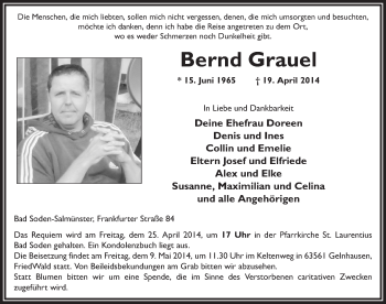 Traueranzeige von Bernd Grauel 